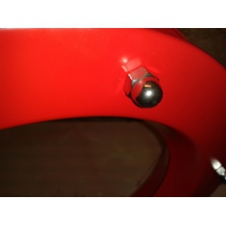 Bulaj tłoczony 350 mm czerwony szkło przeźroczyste nakrętki kołpakowe